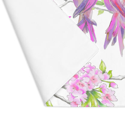 Blossoms & Birds In Pink Placemat, 1pc (18" × 14"), Cotton, Creamy White Background, #5 Right Side of Table