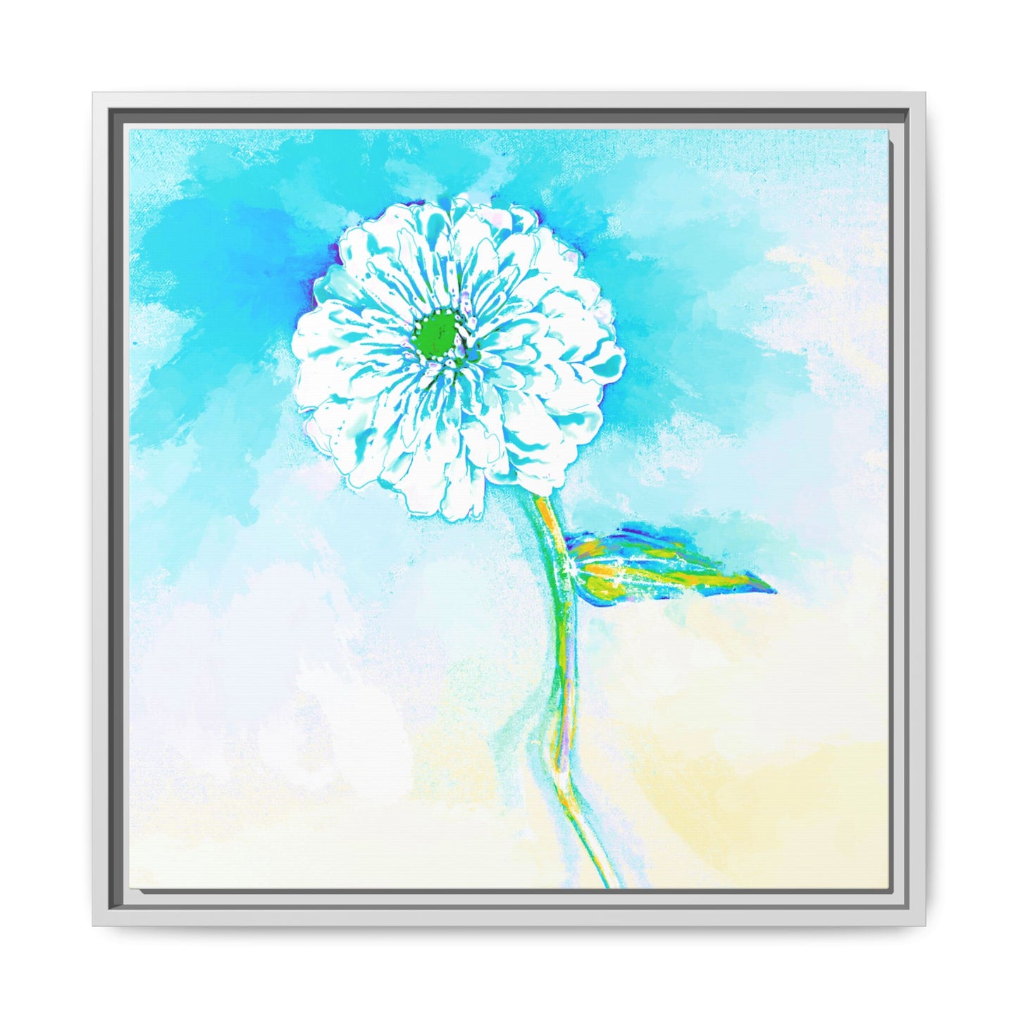 Zinnia Color Splash Matte Canvas Aqua Framed