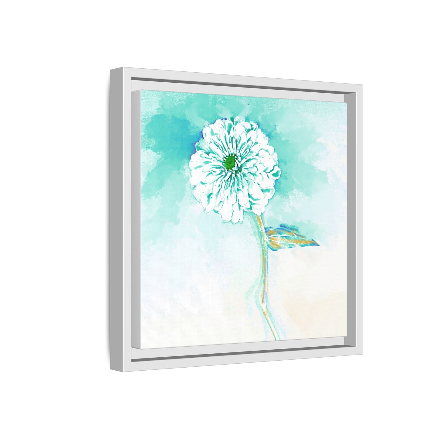 Zinnia Color Splash Matte Canvas Green Aqua Framed