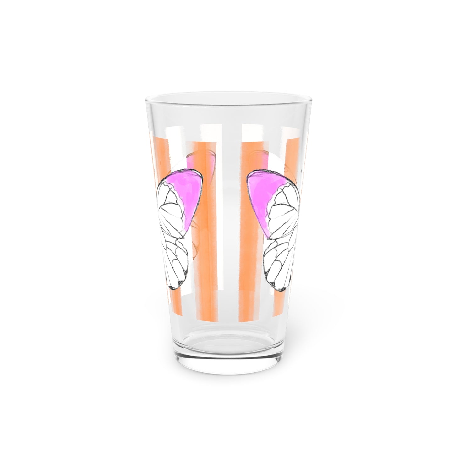 Butterfly Chroma Pint Glass in Raspberry with Orange Stripes, 16oz