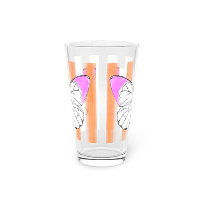 Butterfly Chroma Pint Glass in Raspberry with Orange Stripes, 16oz