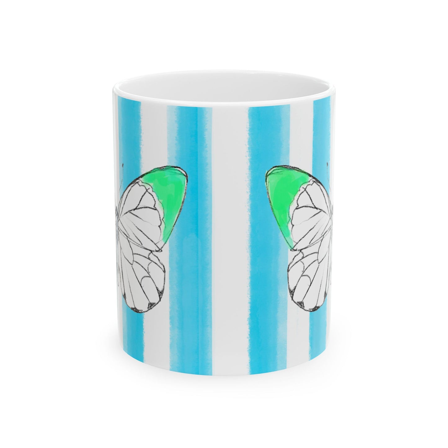 Butterfly Chroma Ceramic Mug in Light Green with Aqua Stripes