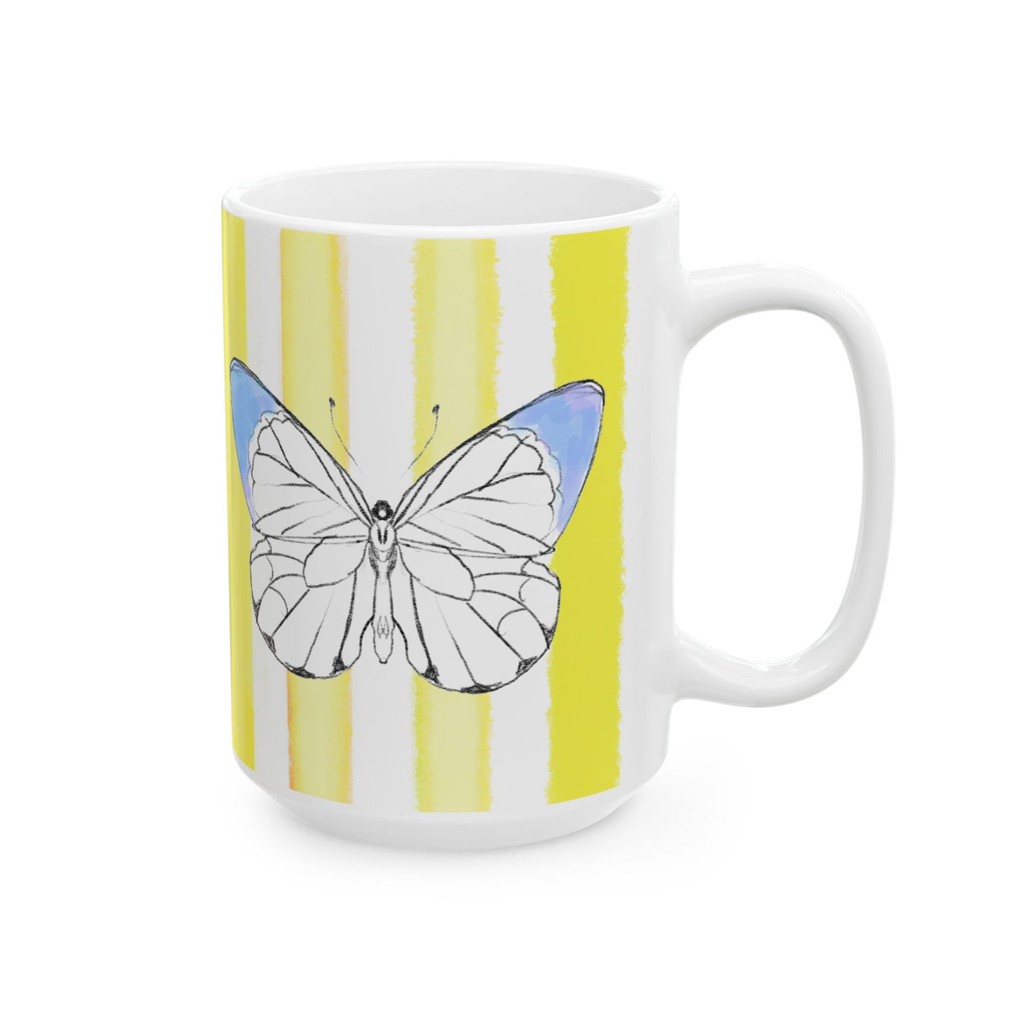 Butterfly  Chroma Ceramic Mug in Periwinkle with Yellow Stripes