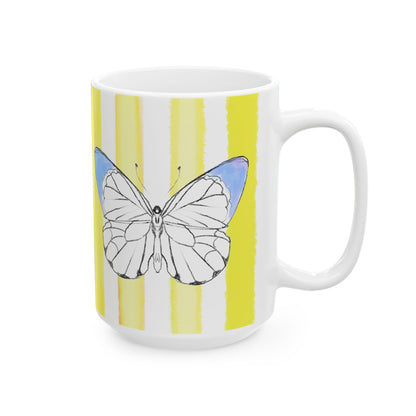 Butterfly  Chroma Ceramic Mug in Periwinkle with Yellow Stripes