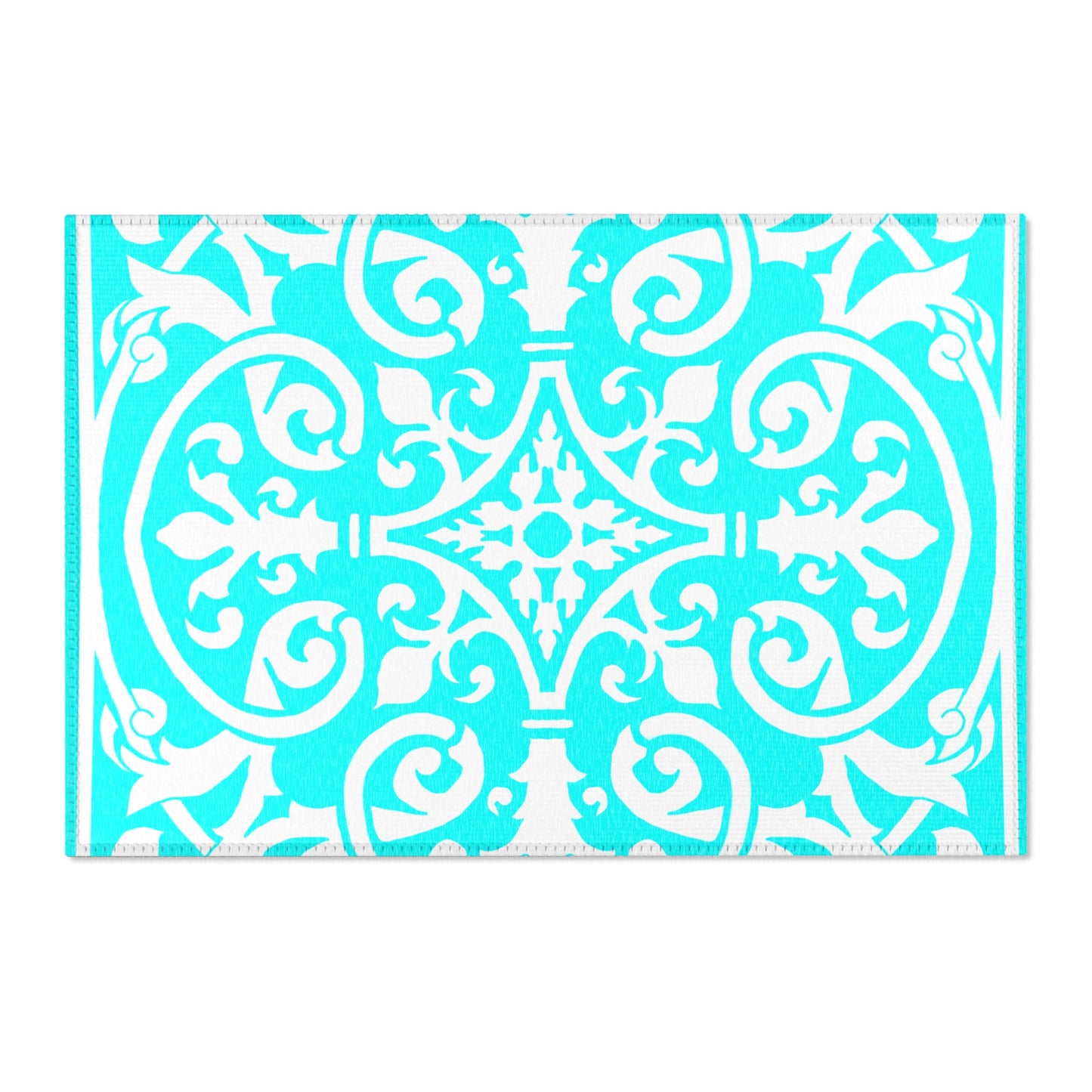Scrollwork Indoor/Outdoor Rug Aqua