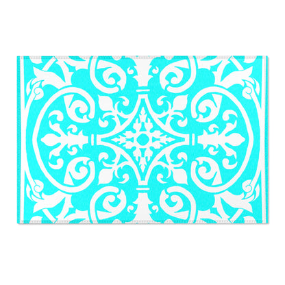 Scrollwork Indoor/Outdoor Rug Aqua