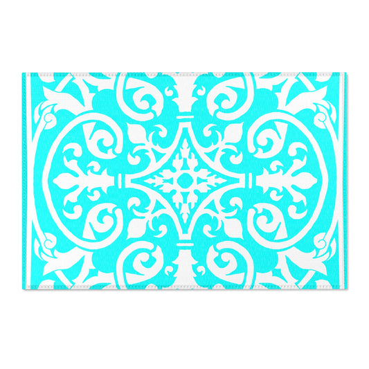 Scrollwork Indoor/Outdoor Rug Aqua