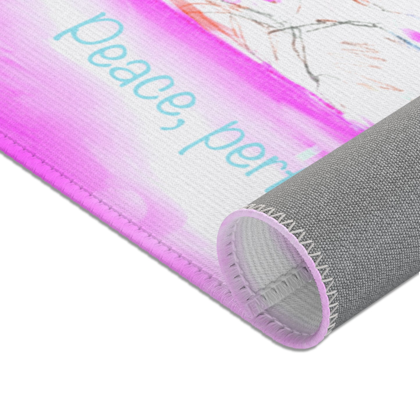 Inspirational Landscapes Indoor Area Rug "Peace perfect peace", Raspberry, Aqua, and Pink