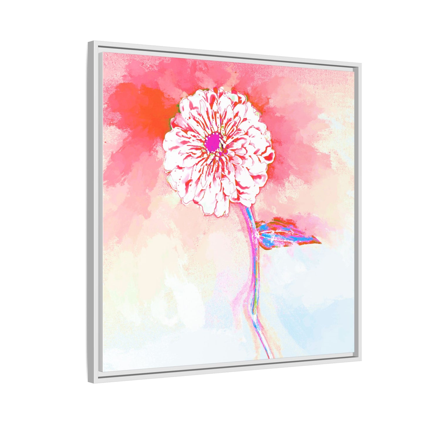 Zinnia Color Splash Matte Canvas Light Red Framed