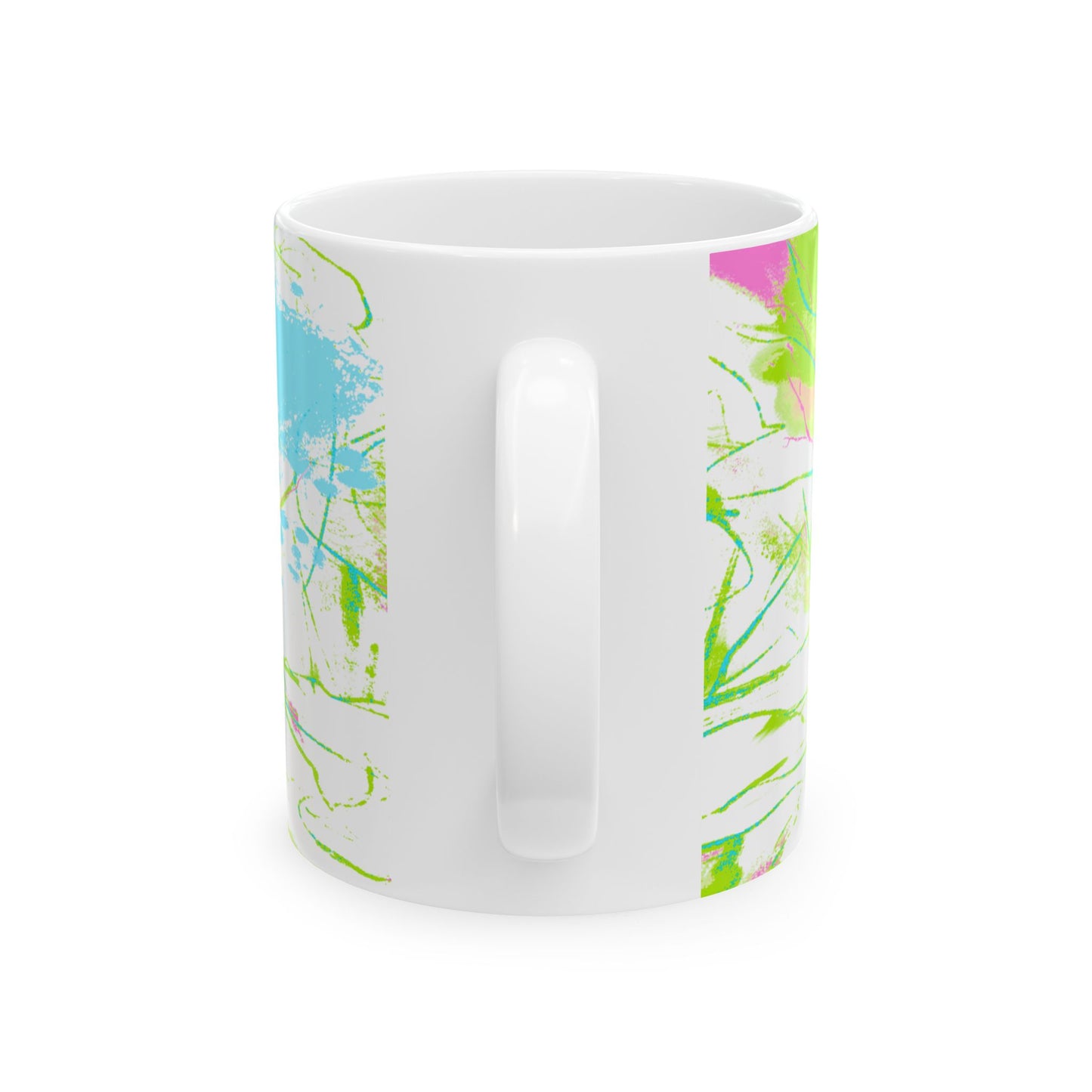 Joyful Landscapes Ceramic Mug in Lime Green and Aqua, 11oz, 15oz.
