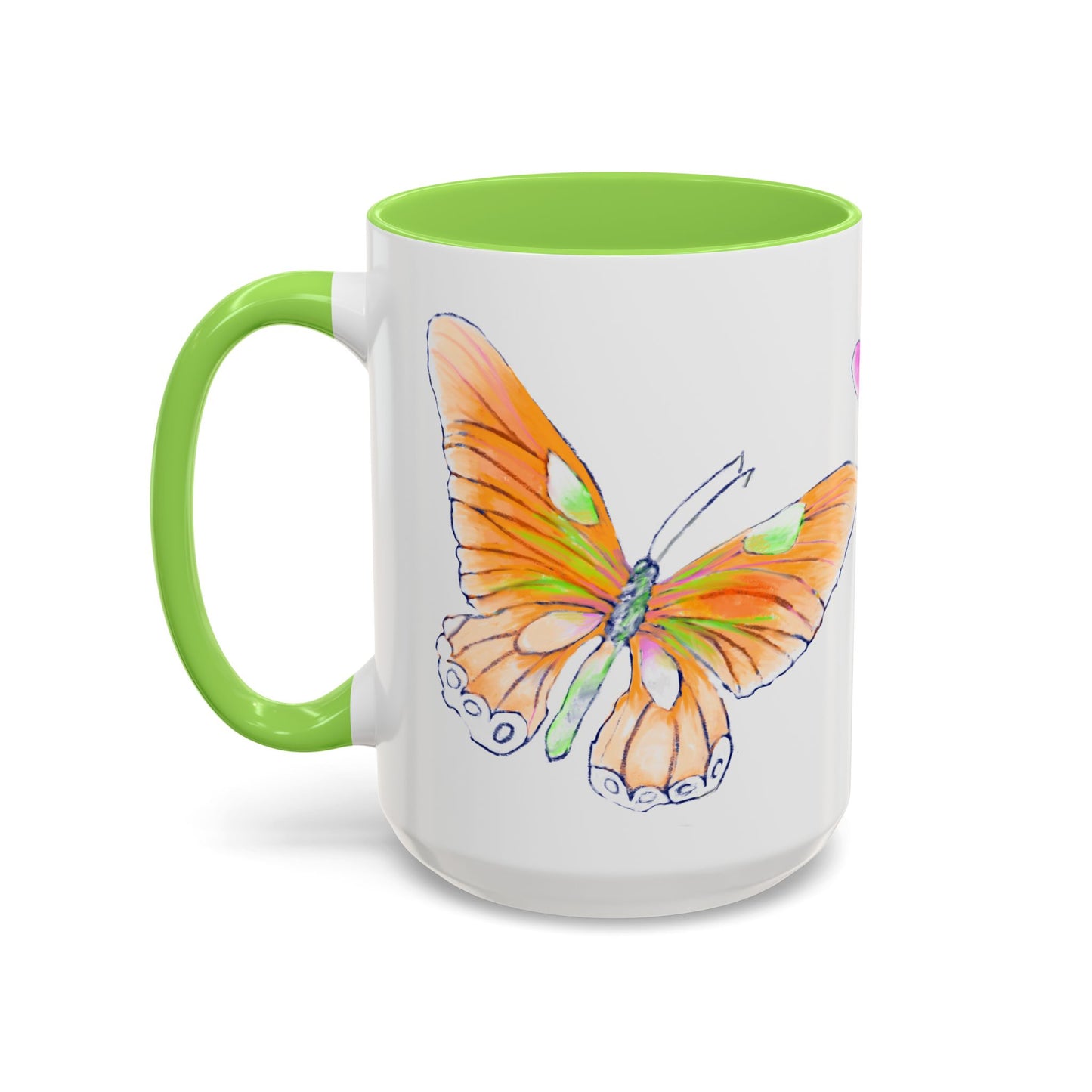 Butterfly Swing, Green Inside Colorful Mugs, Main Butterfly Orange  (11oz, 15oz)