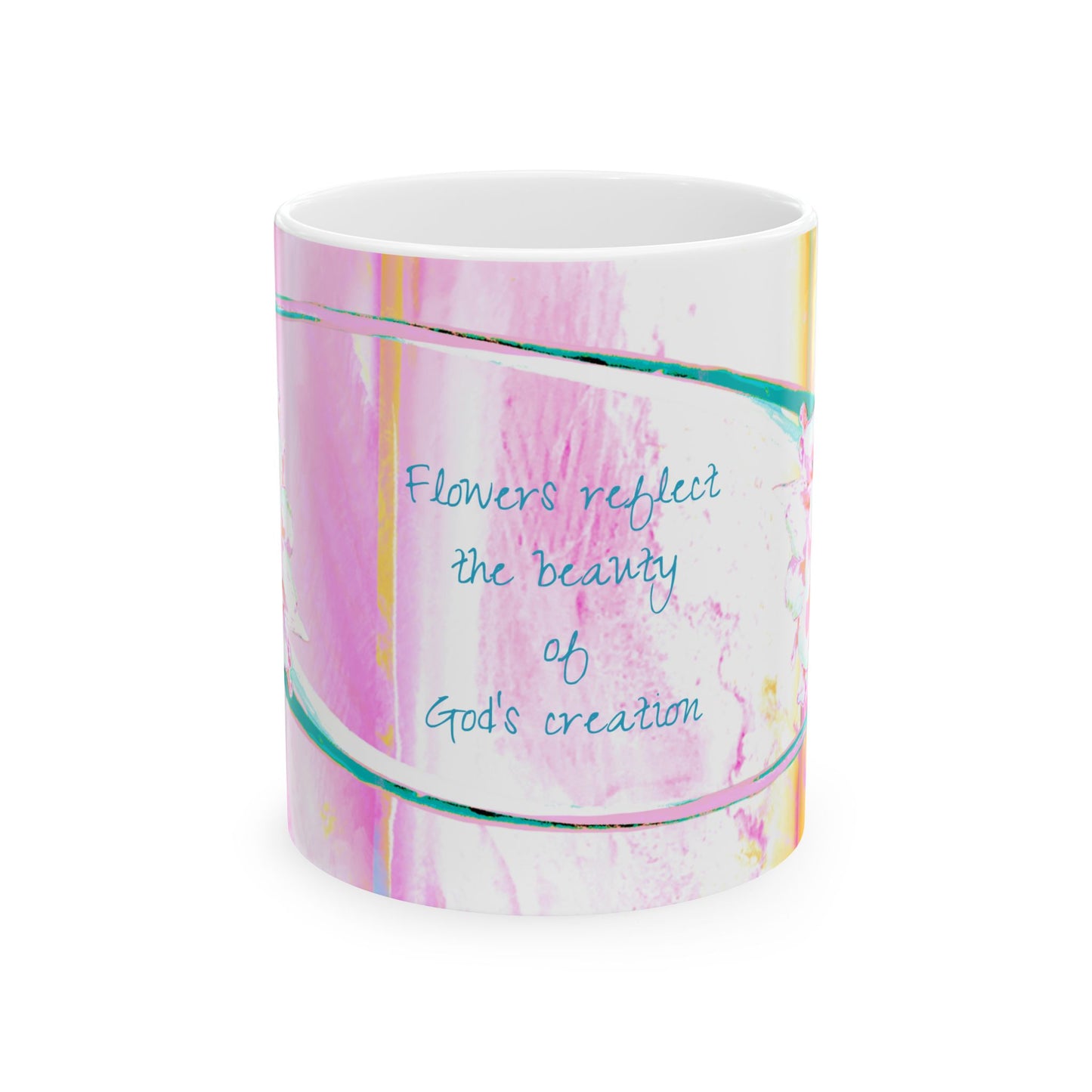 Zinnia Ceramic Mug Raspberry Orange "Flowers reflect the beauty of God's creation"