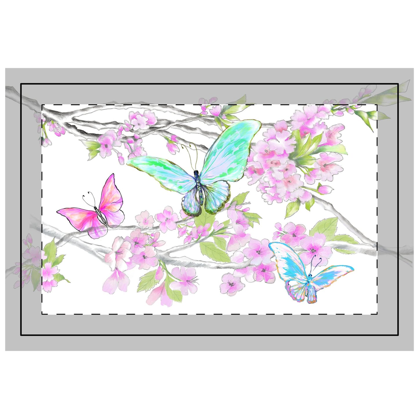 Butterfly Blossom Whirl Quilted Placemat Polyester, Aqua/Green, Fabric Background Bright White, #10