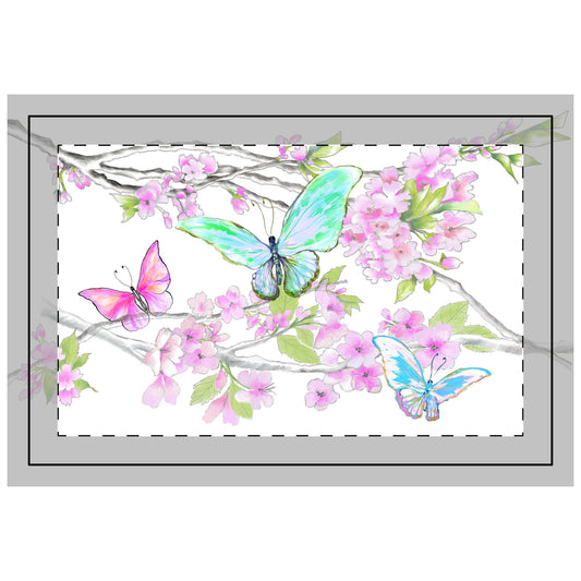 Butterfly Blossom Whirl Quilted Placemat Polyester, Aqua/Green, Fabric Background Bright White, #10