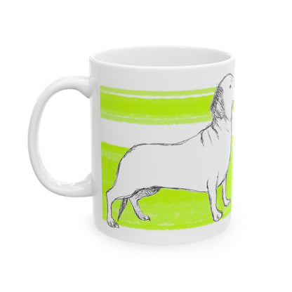 Mega Stripe Dogi Butterfly Flutter Ceramic Mug, (11oz), Lime Dachshund