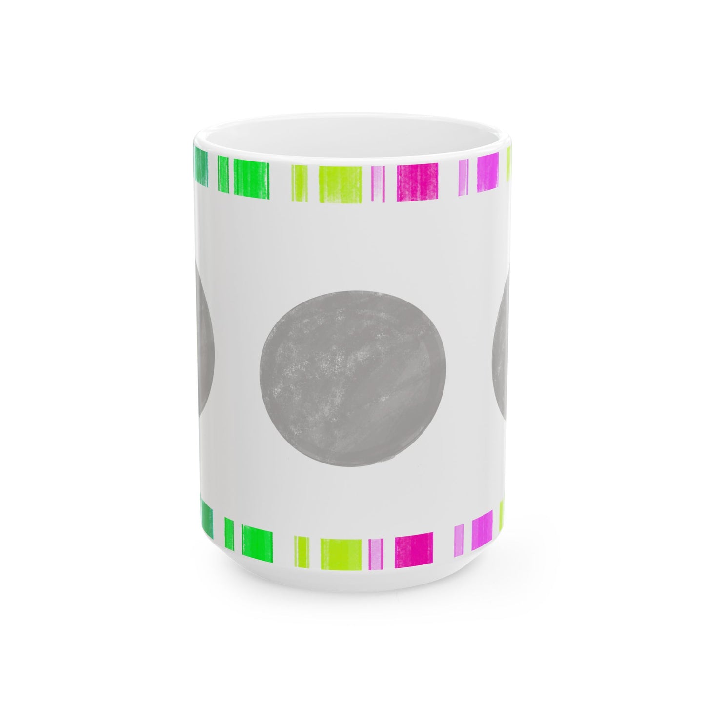 Mega Dot & Stripes Gray Ceramic Mug, (11oz, 15oz)