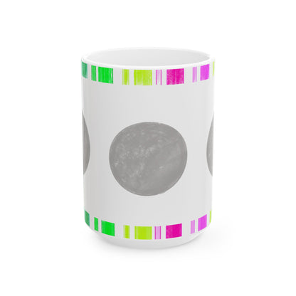 Mega Dot & Stripes Gray Ceramic Mug, (11oz, 15oz)