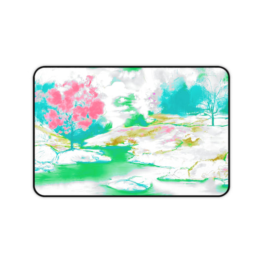 Joyful Landscapes Desk Mat, Aqua, Green, Raspberry