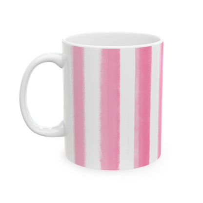 Watercolor Stripe Ceramic Mug in Pink, 11oz