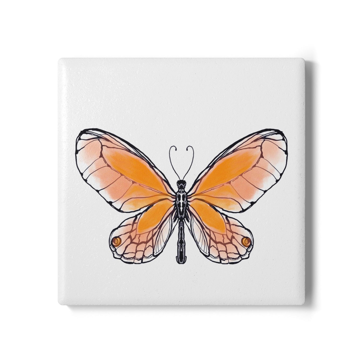 Butterfly Blossom Romp Ceramic Coaster, Orange