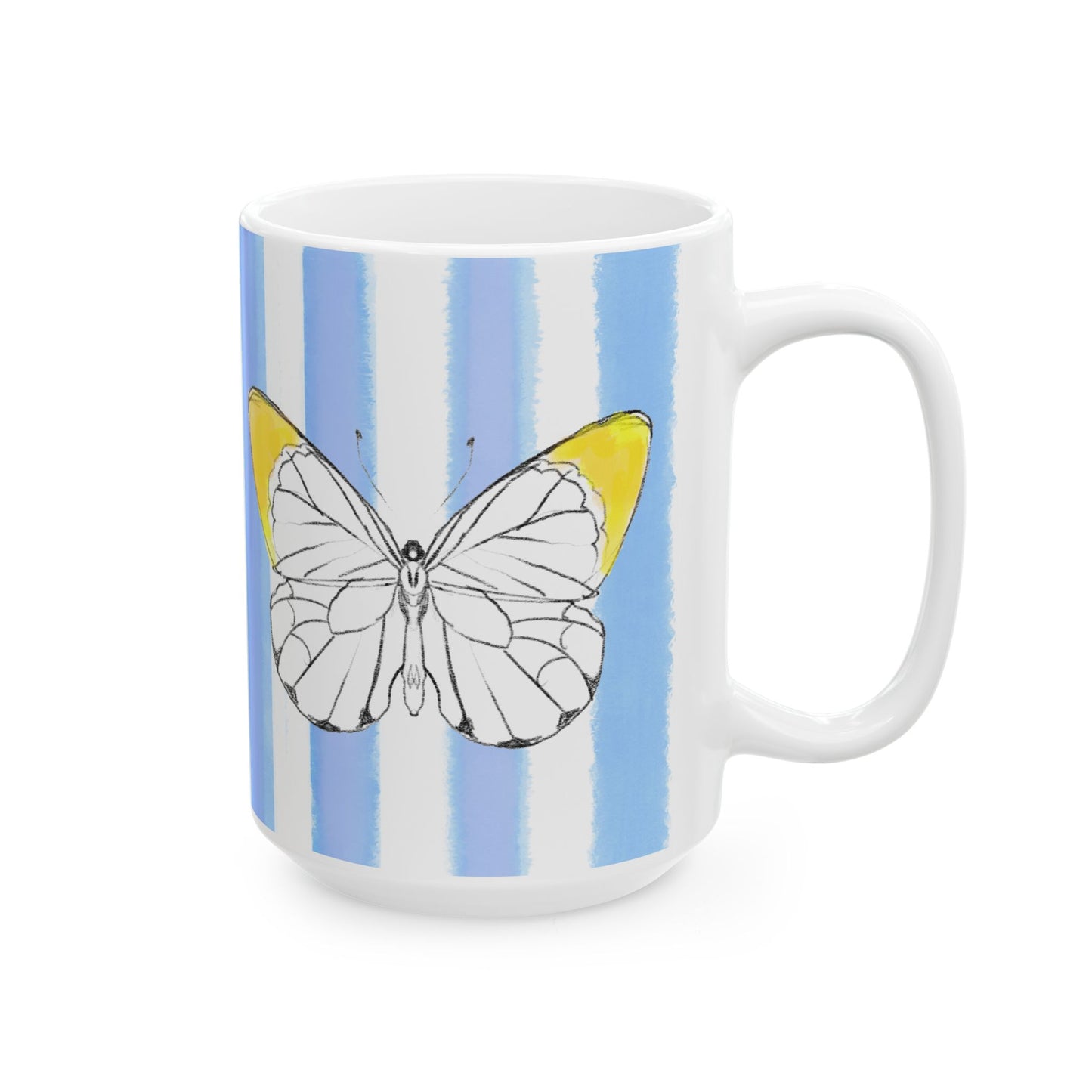 Butterfly Chroma Ceramic Mug in Yellow with Periwinkle Blue Stripes