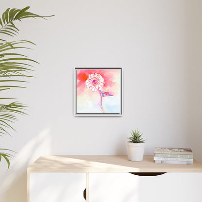 Zinnia Color Splash Matte Canvas Light Red Framed