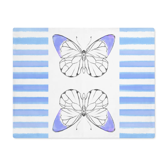 Butterfly Chroma Stripes Placemat, Cotton 1pc, Periwinkle Blue  (Background Fabric Creamy White)
