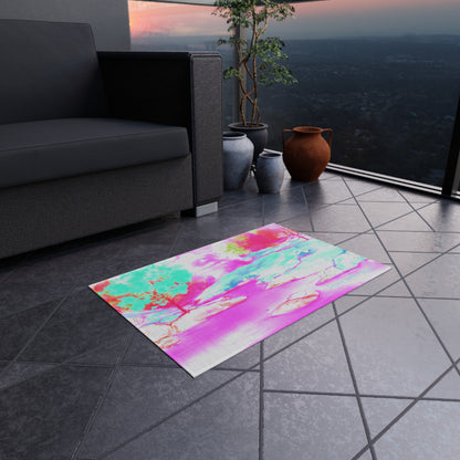 Inspirational Landscapes Indoor/Outdoor Area Rug "Peace perfect peace", Aqua and Raspberry