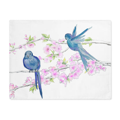 Blossoms & Birds In Blue Placemat, 1pc (18" × 14"). Cotton, Creamy White Background Fabric, #10 Left Side of Table