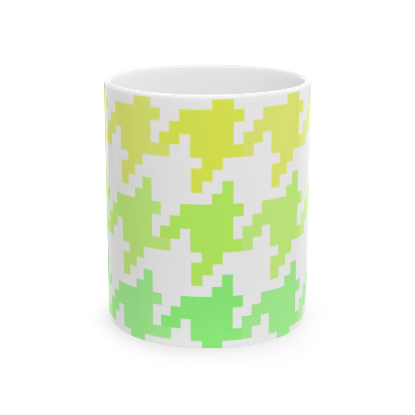 Houndstooth Fun in Green and Yellow Ceramic Mug, 11oz