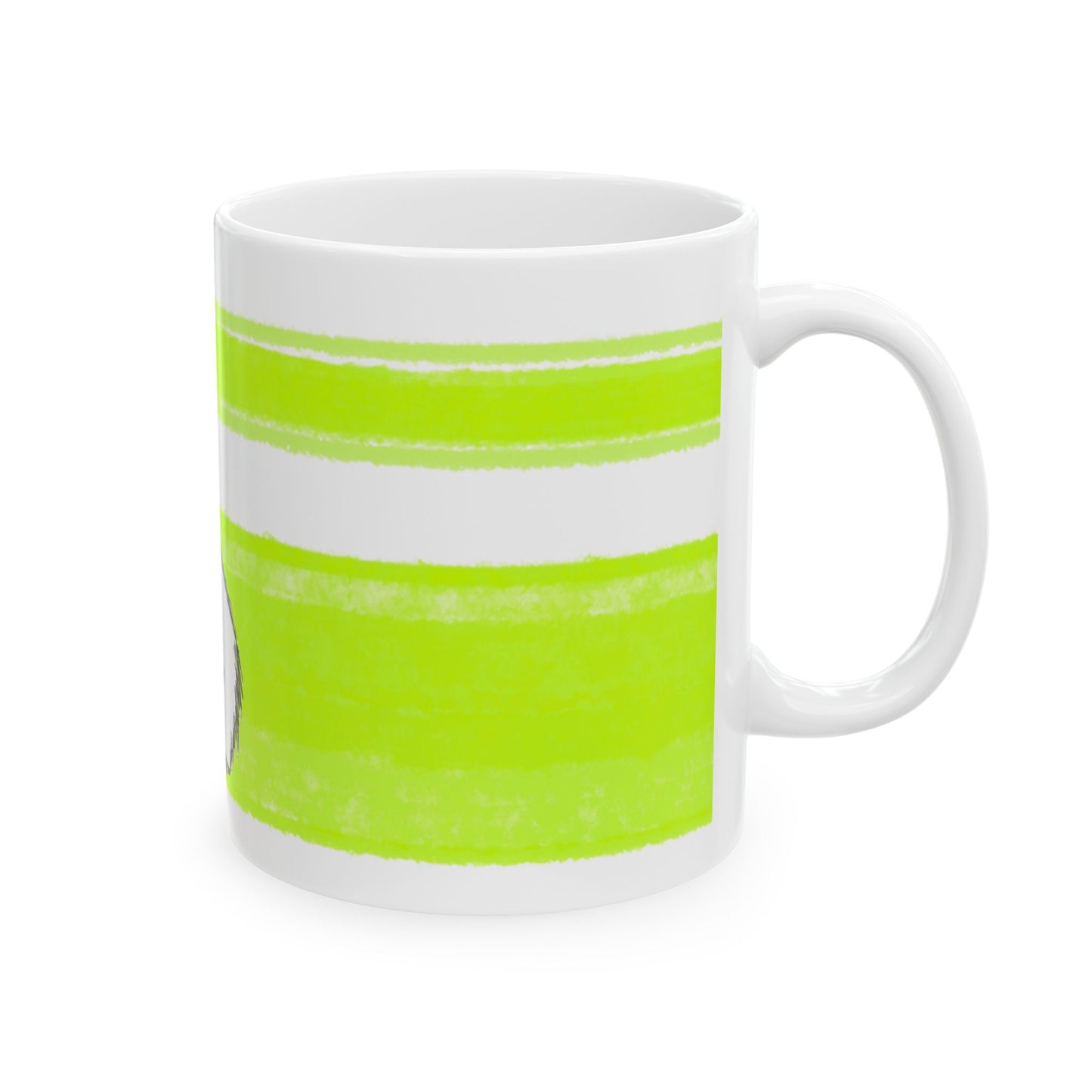 Mega Stripe Kitty Butterfly Flutter Ceramic Mug Lime