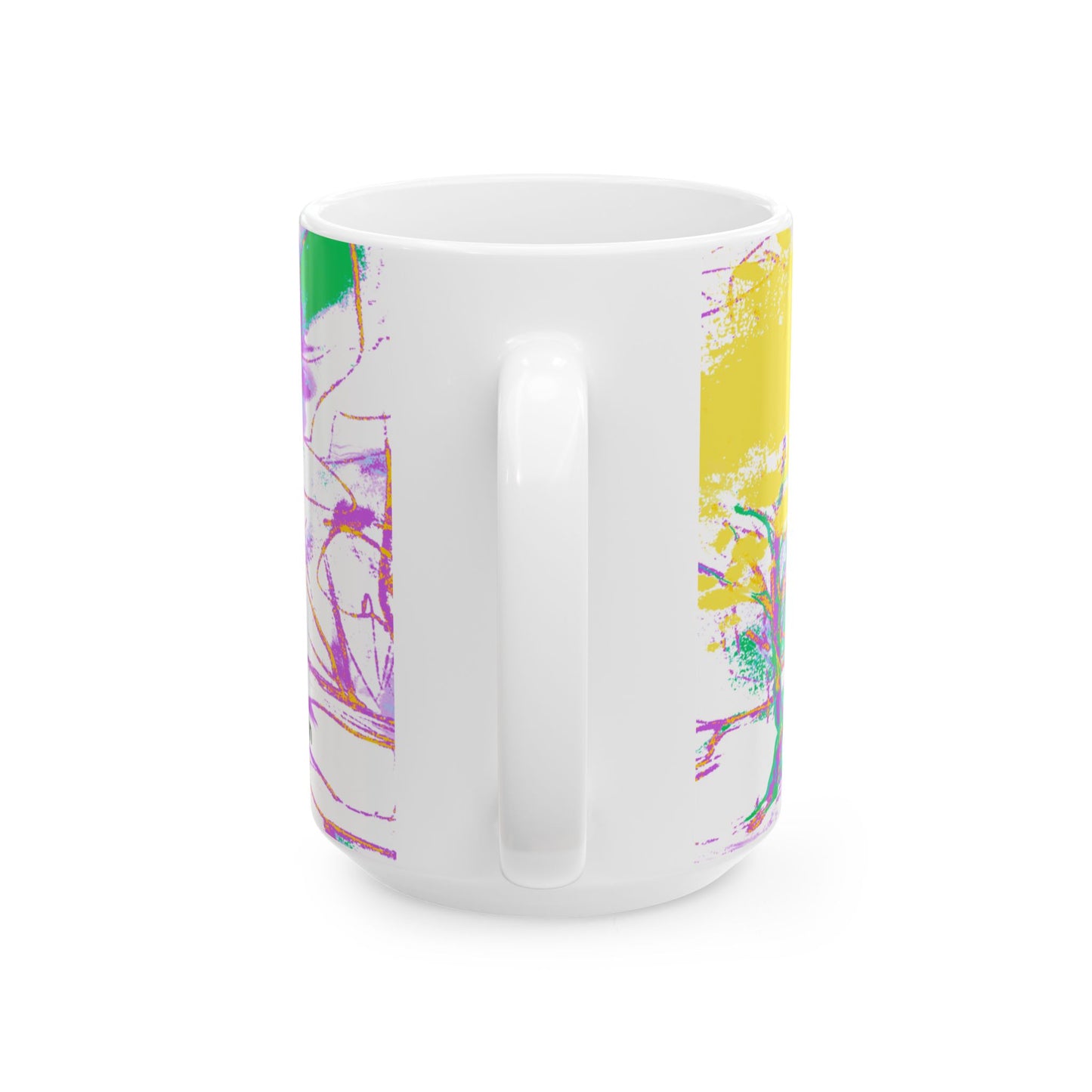 Inspirational Landscapes Ceramic Mug in Purple and Chartreuse, "There's many a man foolish enough to think his plan is his plan" 11oz ,15oz.