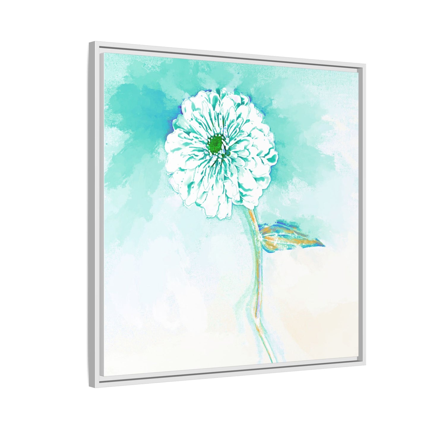 Zinnia Color Splash Matte Canvas Green Aqua Framed
