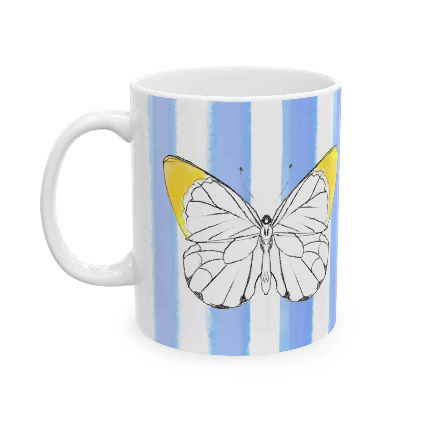 Butterfly Chroma Ceramic Mug in Yellow with Periwinkle Blue Stripes