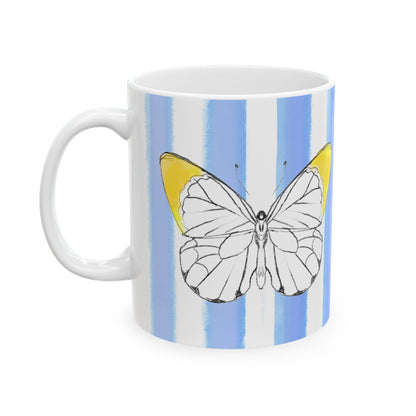Butterfly Chroma Ceramic Mug in Yellow with Periwinkle Blue Stripes