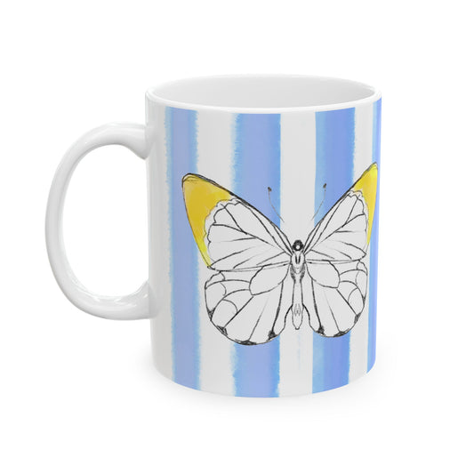 Butterfly Chroma Ceramic Mug in Yellow with Periwinkle Blue Stripes