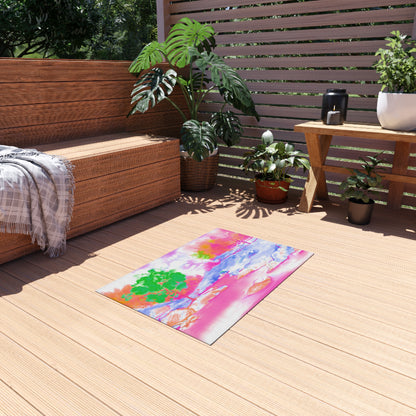 Joyful Landscapes Indoor/Outdoor Rug, Raspberry, Blue and Green, Non-Slip