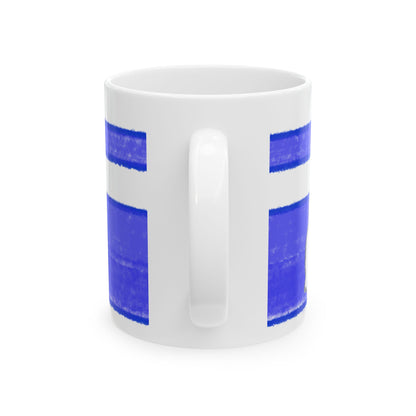 Mega Stripe Kitty Butterfly Flutter Ceramic Mug Ultramarine