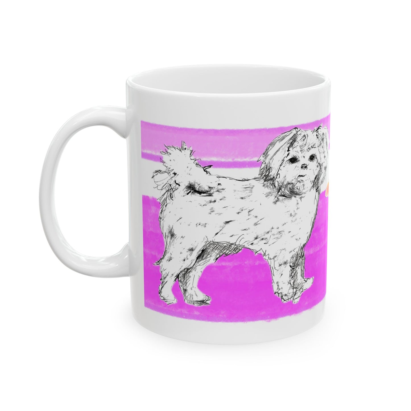 Mega Stripe Dogi Butterfly Flutter Ceramic Mug, (11oz, 15oz),  Purplish Pink Shih Tzu