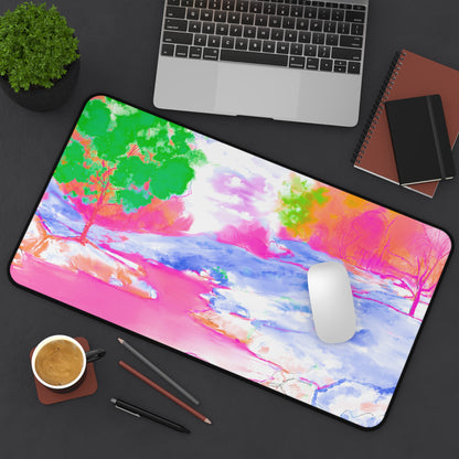 Joyful Landscapes Desk Mat, Pink, Green , Periwinkle