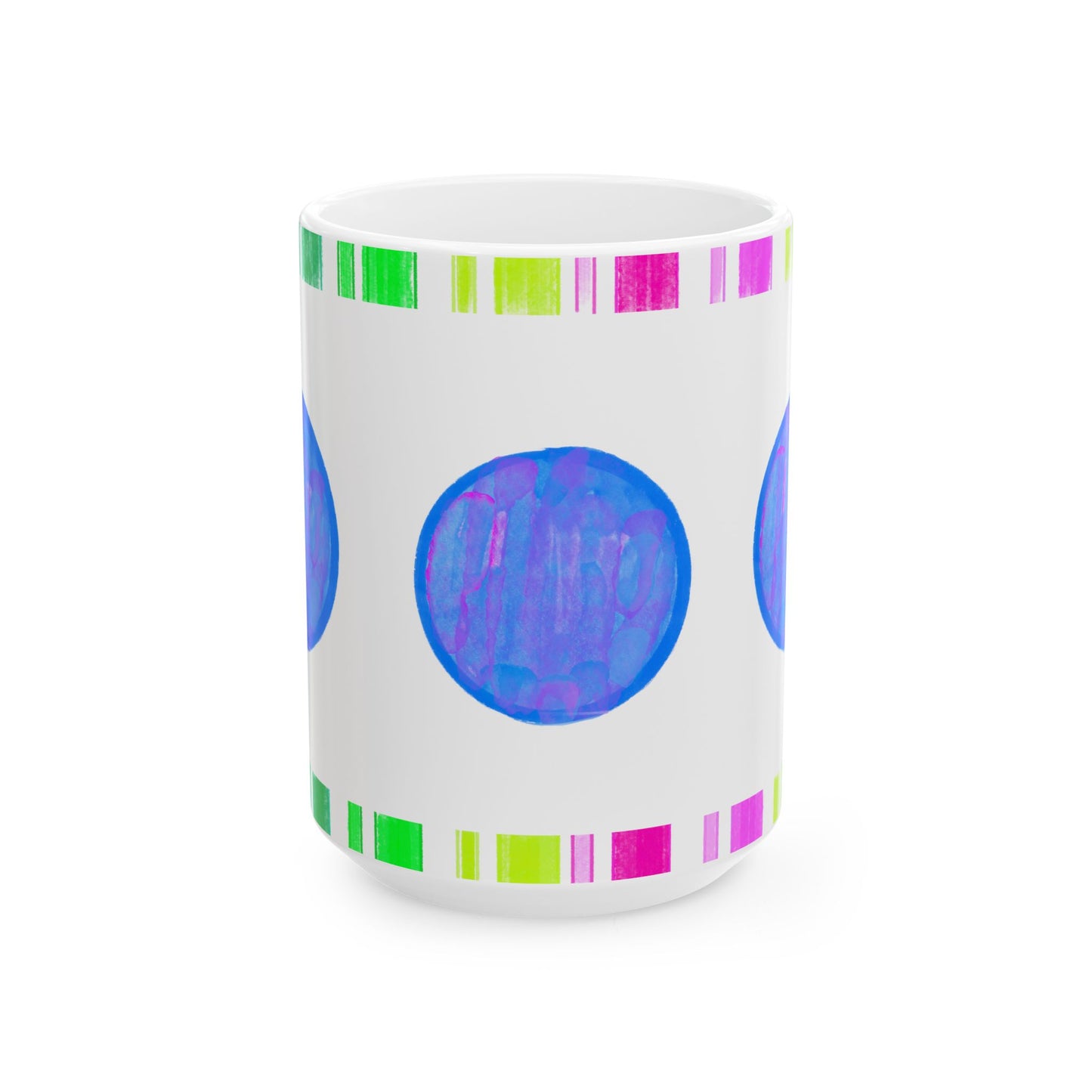 Mega Dot & Stripes Royal Ceramic Mug, (11oz, 15oz)