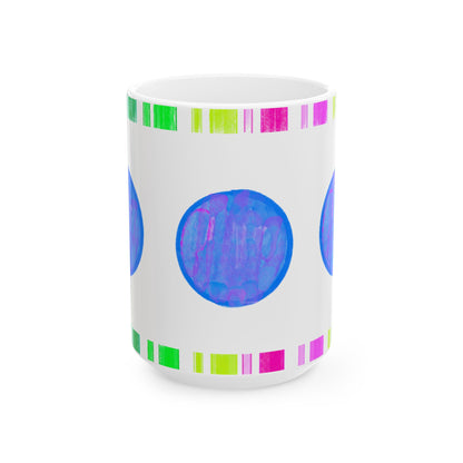 Mega Dot & Stripes Royal Ceramic Mug, (11oz, 15oz)