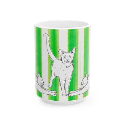 Kitty Fun Mug with Dark Green Stripes
