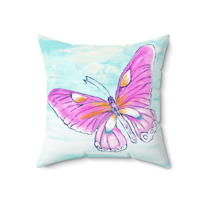 Square Pillow Butterfly Flutter Left Facing Pink