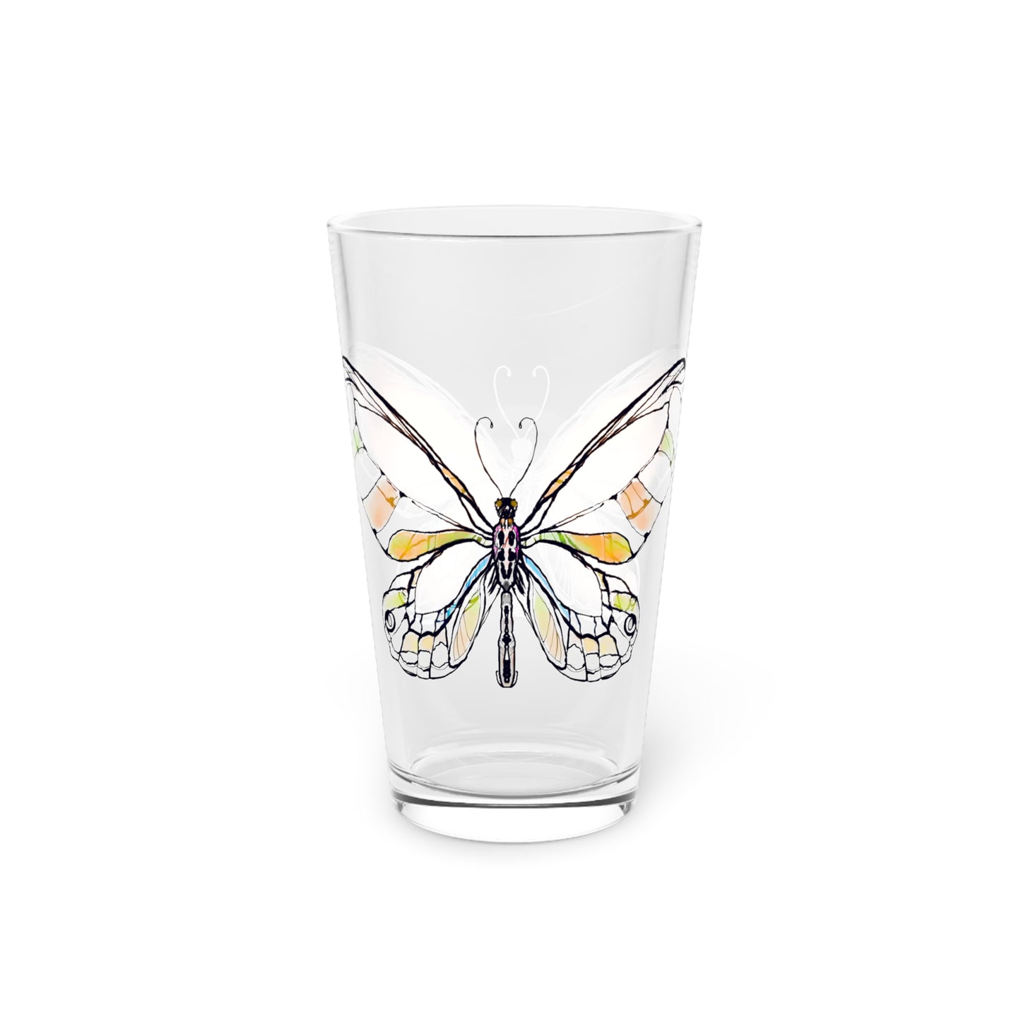 Butterfly Blossom Romp Pint Glass In Orange, 16oz