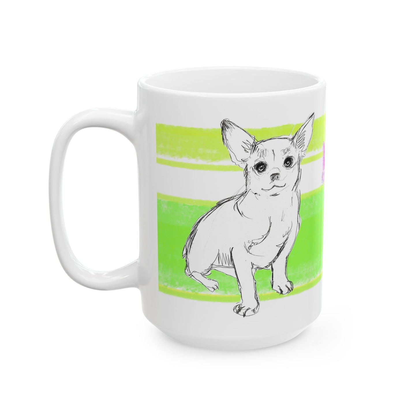 Mega Stripe Dogi Butterfly Flutter Ceramic Mug, (11oz, 15oz) Yellow Green Teri