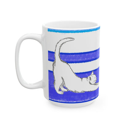 Mega Stripe Kitty Butterfly Flutter Ceramic Mug Ultramarine