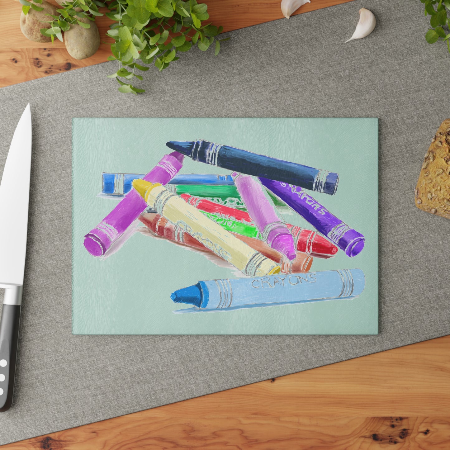 Glass Cutting Board. Crayon Cut-Up