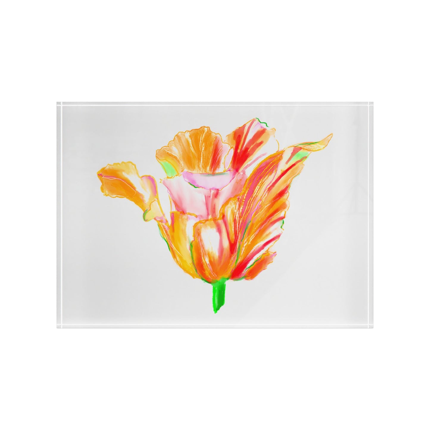 Dancing Tulips Acrylic Art Block Yellow Orange