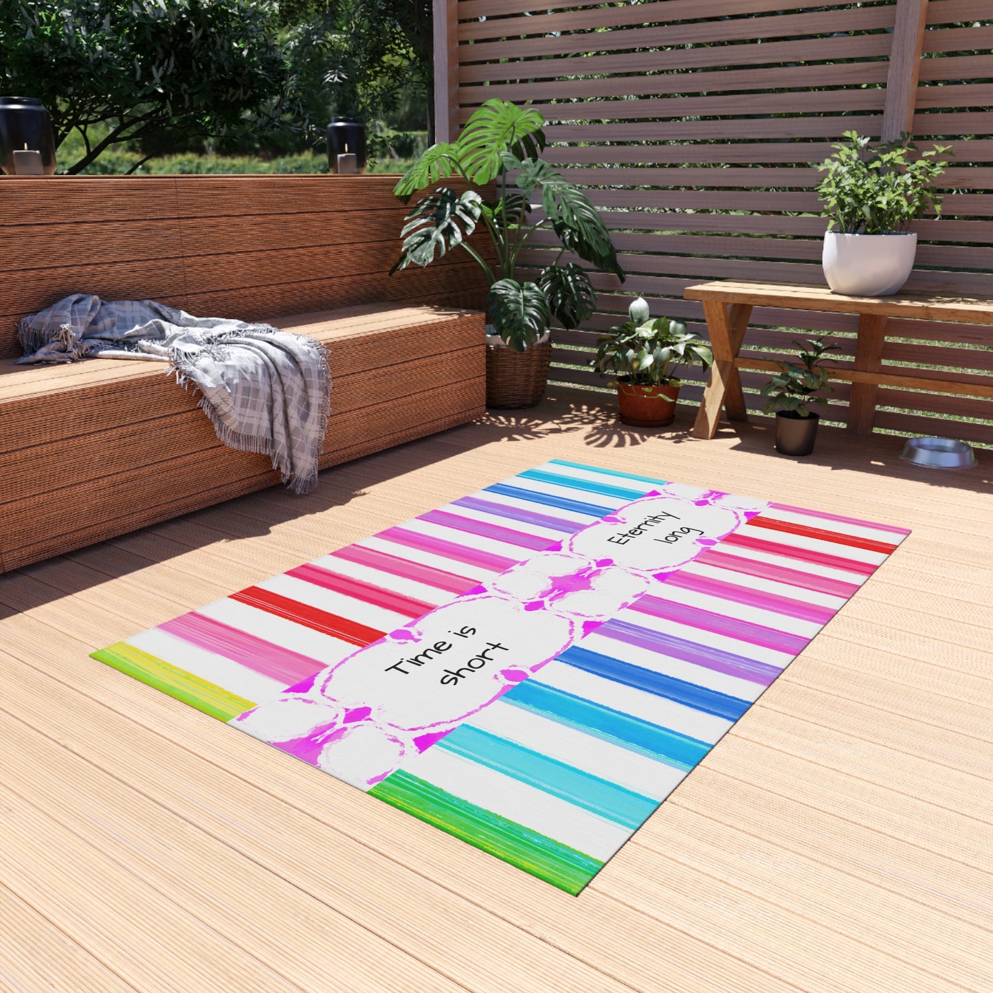 Watercolor Stripes Indoor/Outdoor Rug "Time is short, eternity long"